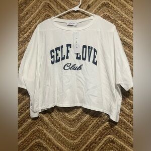 Gilli Women's Oversized Short Sleeve White Self Love Club Tshirt,Size S,NWT